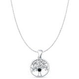 Black Onyx Tree Of Life Pendant Cable Chain Necklace 925 Sterling Silver