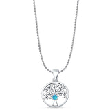 Lab Created Blue Opal Tree Of Life Pendant Rope Chain Necklace 925 Sterling Silver
