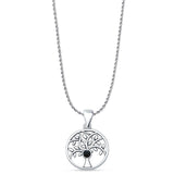 Black Onyx Tree Of Life Pendant Rope Chain Necklace 925 Sterling Silver