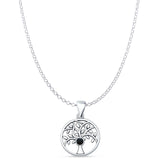 Black Onyx Tree Of Life Pendant Rolo Chain Necklace 925 Sterling Silver