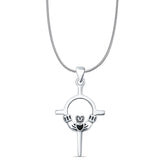 Black Onyx Claddagh Pendant Snake Chain Necklace 925 Sterling Silver