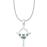 Turquoise Claddagh Pendant Snake Chain Necklace 925 Sterling Silver