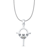 Lab Created White Opal Claddagh Pendant Snake Chain Necklace 925 Sterling Silver