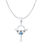 Lab Created Blue Opal Claddagh Pendant Box Chain Necklace 925 Sterling Silver