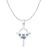 Turquoise Claddagh Pendant Box Chain Necklace 925 Sterling Silver