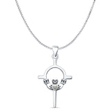 Lab Created White Opal Claddagh Pendant Box Chain Necklace 925 Sterling Silver