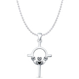 Black Onyx Claddagh Pendant Bead Chain Necklace 925 Sterling Silver