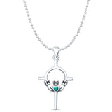 Turquoise Claddagh Pendant Bead Chain Necklace 925 Sterling Silver
