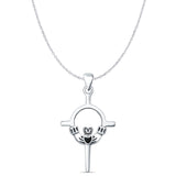 Black Onyx Claddagh Pendant Cable Chain Necklace 925 Sterling Silver