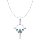 Turquoise Claddagh Pendant Cable Chain Necklace 925 Sterling Silver