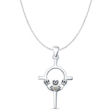 Lab Created White Opal Claddagh Pendant Cable Chain Necklace 925 Sterling Silver