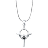 Black Onyx Claddagh Pendant Rope Chain Necklace 925 Sterling Silver