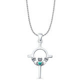 Turquoise Claddagh Pendant Rope Chain Necklace 925 Sterling Silver