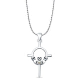 Lab Created White Opal Claddagh Pendant Rope Chain Necklace 925 Sterling Silver
