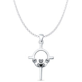 Black Onyx Claddagh Pendant Rolo Chain Necklace 925 Sterling Silver
