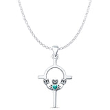 Turquoise Claddagh Pendant Rolo Chain Necklace 925 Sterling Silver