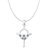 Lab Created White Opal Claddagh Pendant Rolo Chain Necklace 925 Sterling Silver