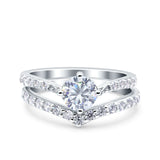 Two Piece Round Cubic Zirconia Chevron Ring 925 Sterling Silver