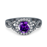 Round Halo Cubic Zirconia Infinity Twisted Ring 925 Sterling Silver