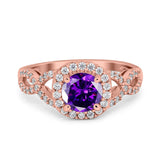 Round Halo Cubic Zirconia Infinity Twisted Ring 925 Sterling Silver