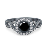 Round Halo Cubic Zirconia Infinity Twisted Ring 925 Sterling Silver