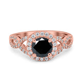 Round Halo Cubic Zirconia Infinity Twisted Ring 925 Sterling Silver