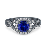 Round Halo Cubic Zirconia Infinity Twisted Ring 925 Sterling Silver