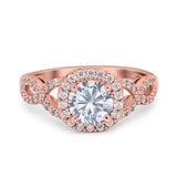 Round Halo Cubic Zirconia Infinity Twisted Ring 925 Sterling Silver