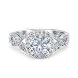 Round Halo Cubic Zirconia Infinity Twisted Ring 925 Sterling Silver