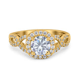 Round Halo Cubic Zirconia Infinity Twisted Ring 925 Sterling Silver