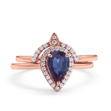 Two Piece Pear Teardrop Natural Stone Ring