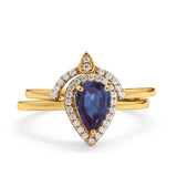 Two Piece Pear Teardrop Natural Stone Ring
