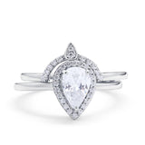 Two Piece Pear Teardrop Natural Stone Ring