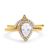 Two Piece Pear Teardrop Natural Stone Ring