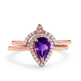 Two Piece Pear Teardrop Natural Stone Ring