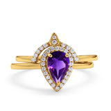 Two Piece Pear Teardrop Natural Stone Ring