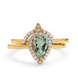 Two Piece Pear Teardrop Natural Stone Ring