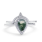 Two Piece Pear Teardrop Natural Stone Ring