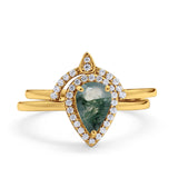 Two Piece Pear Teardrop Natural Stone Ring