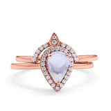 Two Piece Pear Teardrop Natural Stone Ring