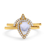 Two Piece Pear Teardrop Natural Stone Ring