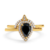 Two Piece Pear Teardrop Natural Stone Ring