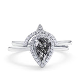 Two Piece Pear Teardrop Natural Stone Ring