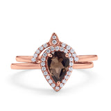Two Piece Pear Teardrop Natural Stone Ring