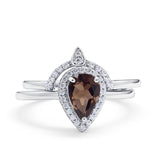 Two Piece Pear Teardrop Natural Stone Ring