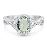 Vintage Style Oval Natural Green Amethyst Prasiolite Twisted Ring 925 Sterling Silver