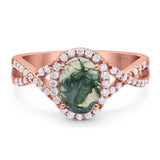 Art Deco Oval Natural Stone Twisted Ring