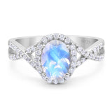 Vintage Style Oval Natural Moonstone Twisted Ring 925 Sterling Silver