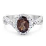 Vintage Style Oval Natural Chocolate Smoky Quartz Twisted Ring 925 Sterling Silver