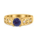 Art Deco Round Natural Stone Filigree Ring